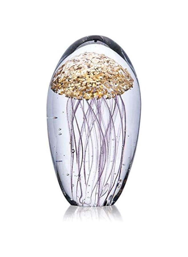 Hand Blown Art Glass Figurine Crystal Jellyfish Paperweight for Home Decor Handmade Sea Animals Collection Ornaments for Office Desk - Image 1